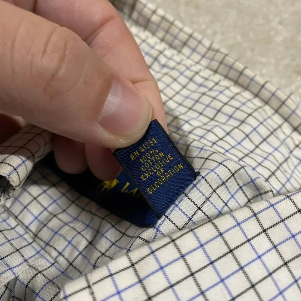 Polo Ralph Lauren Shirt Mens 15 38 Tattersall Check Button Down Blue White